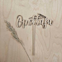 Katso kuvagalleriassa, kakkukoriste opettaja, opettajan valmistujaisjuhlat, puinen kakkukoriste