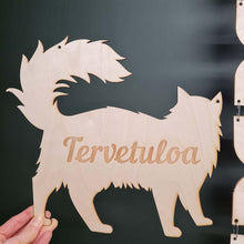 Katso kuvagalleriassa, Eläinkyltti vanerista, puinen kissakyltti tervetuloa