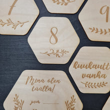 Katso kuvagalleriassa, puiset vauvakortit vauvakuvausta varten, milestone